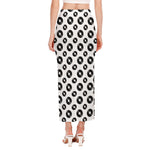 White And Black Vinyl Pattern Print Side Slit Maxi Skirt