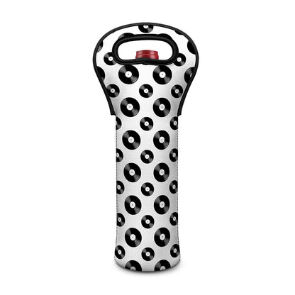 White And Black Vinyl Pattern Print Single Neoprene Wine Tote