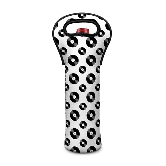 White And Black Vinyl Pattern Print Single Neoprene Wine Tote