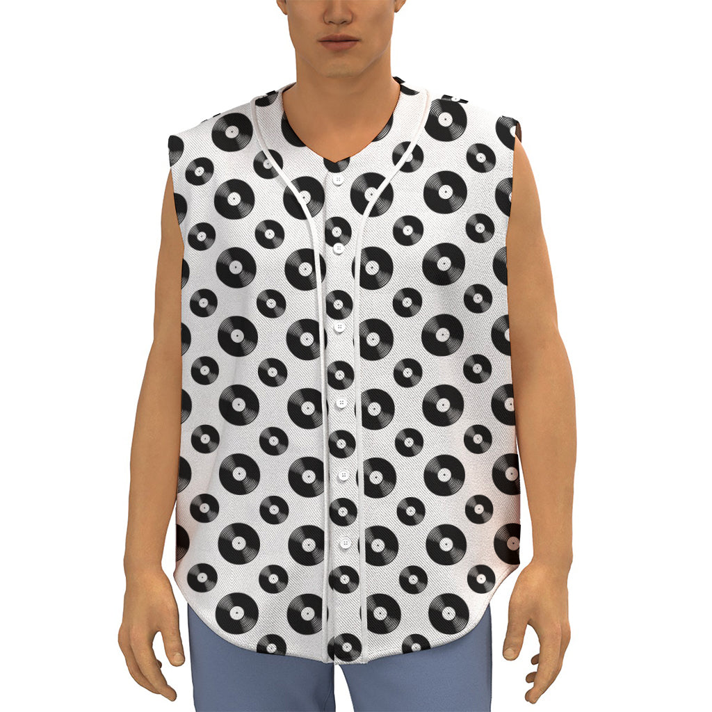 White And Black Vinyl Pattern Print Sleeveless Baseball Jersey