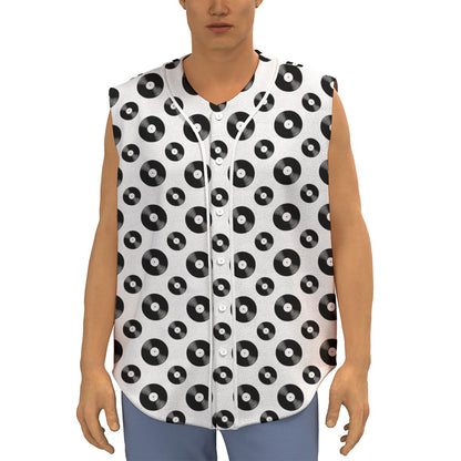 White And Black Vinyl Pattern Print Sleeveless Baseball Jersey