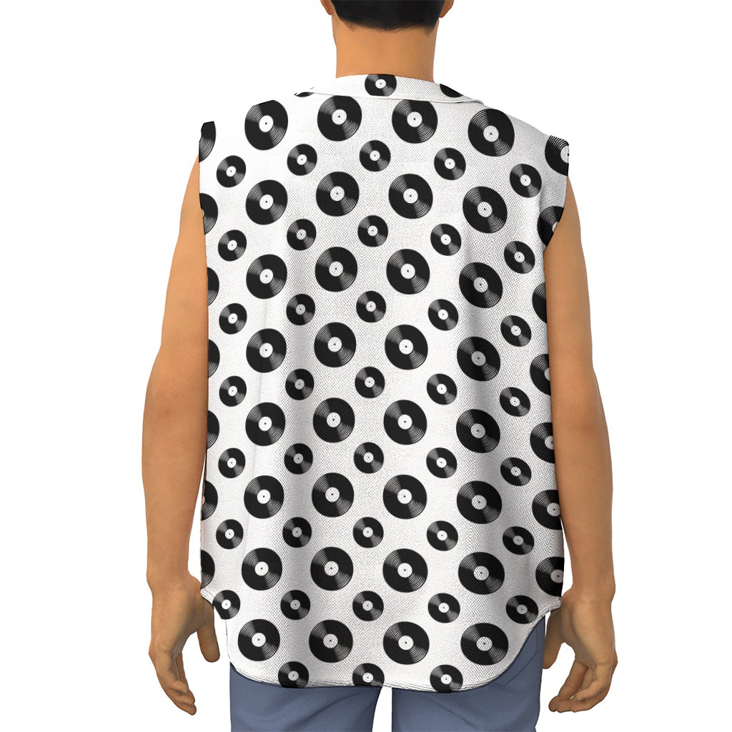 White And Black Vinyl Pattern Print Sleeveless Baseball Jersey