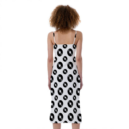 White And Black Vinyl Pattern Print Slim Fit Midi Cami Dress