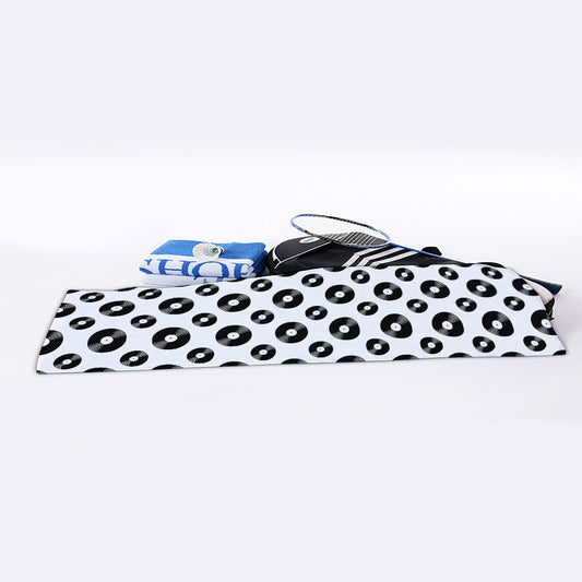 White And Black Vinyl Pattern Print Sports Towel