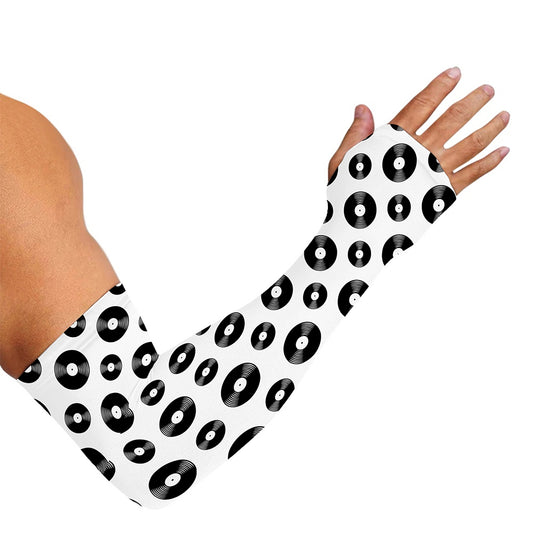 White And Black Vinyl Pattern Print Sun Protection Arm Sleeves