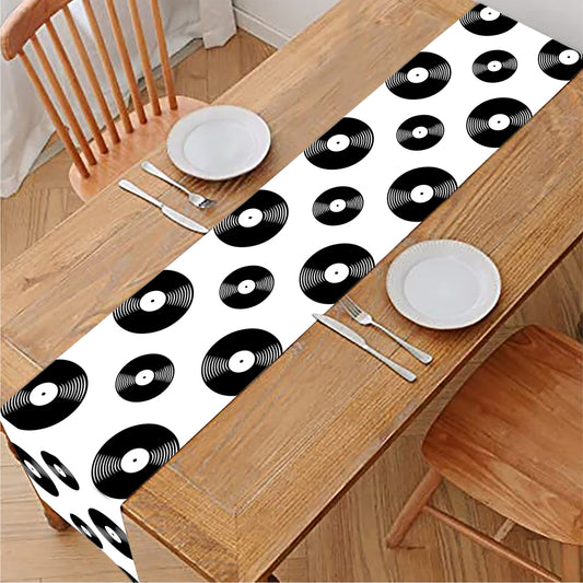 White And Black Vinyl Pattern Print Table Runner