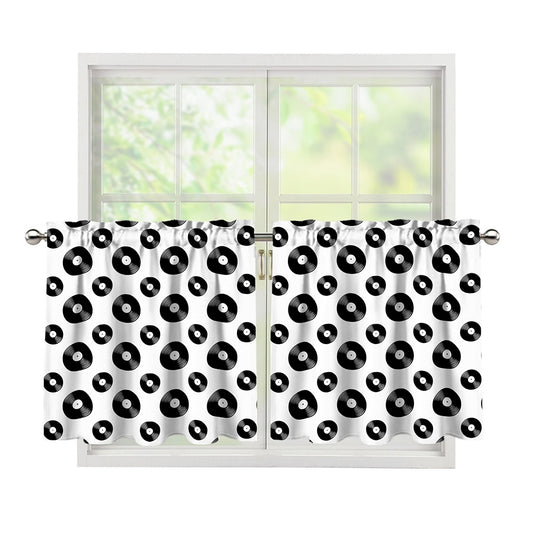 White And Black Vinyl Pattern Print Tier Curtains