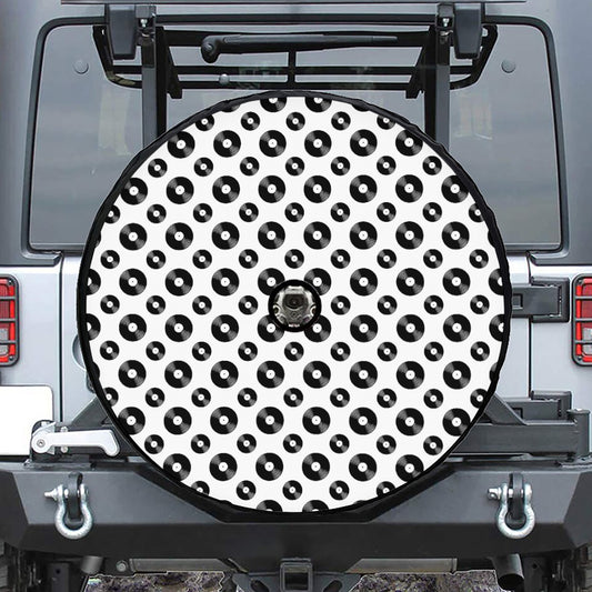 White And Black Vinyl Pattern Print Tire Cover With Camera Hole