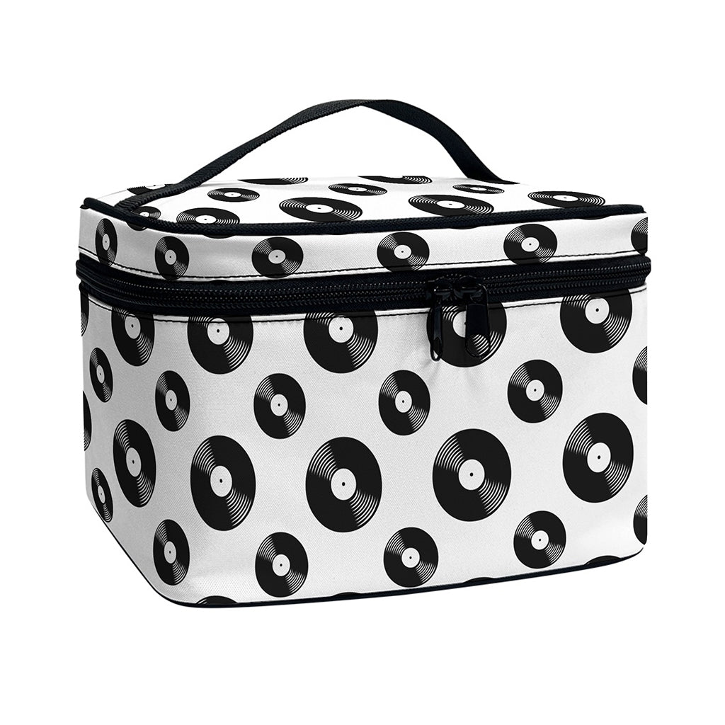 White And Black Vinyl Pattern Print Travel Makeup Bag