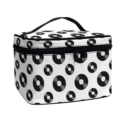 White And Black Vinyl Pattern Print Travel Makeup Bag