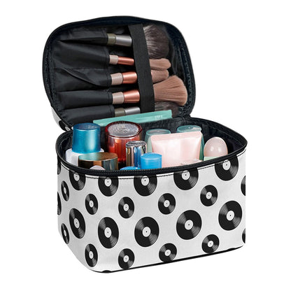 White And Black Vinyl Pattern Print Travel Makeup Bag