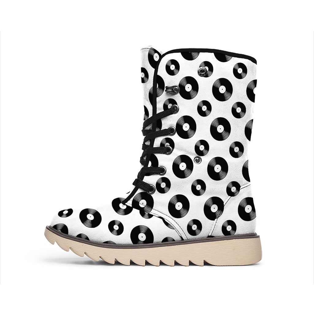 White And Black Vinyl Pattern Print Winter Boots