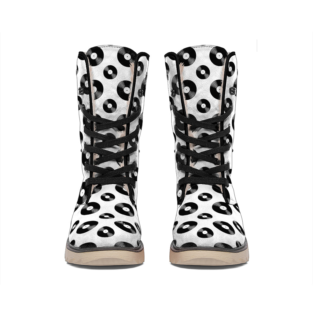 White And Black Vinyl Pattern Print Winter Boots