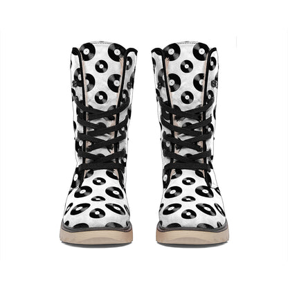 White And Black Vinyl Pattern Print Winter Boots