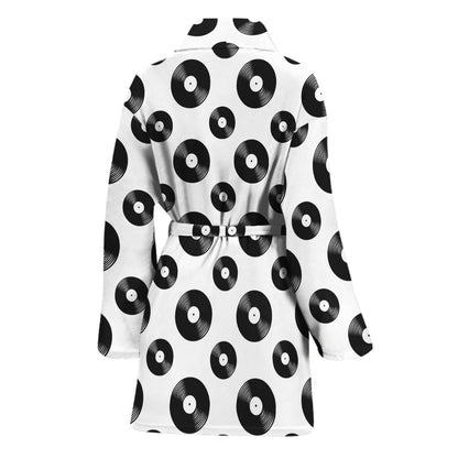 White And Black Vinyl Pattern Print Women's Bathrobe