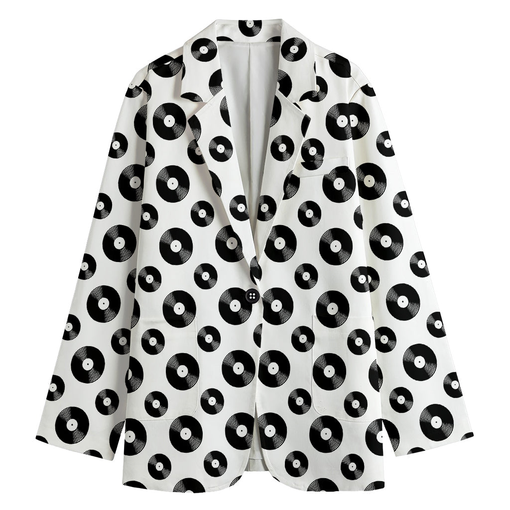 White And Black Vinyl Pattern Print Women's Blazer