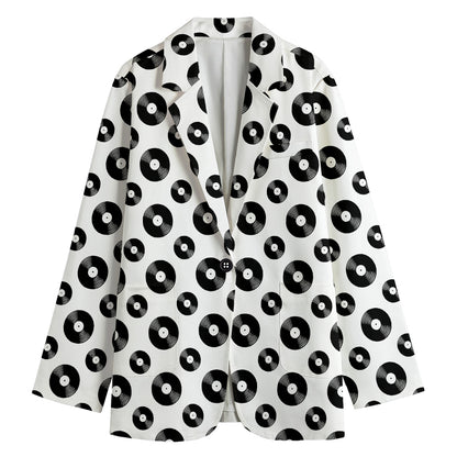 White And Black Vinyl Pattern Print Women's Blazer