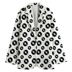 White And Black Vinyl Pattern Print Women's Cotton Blazer
