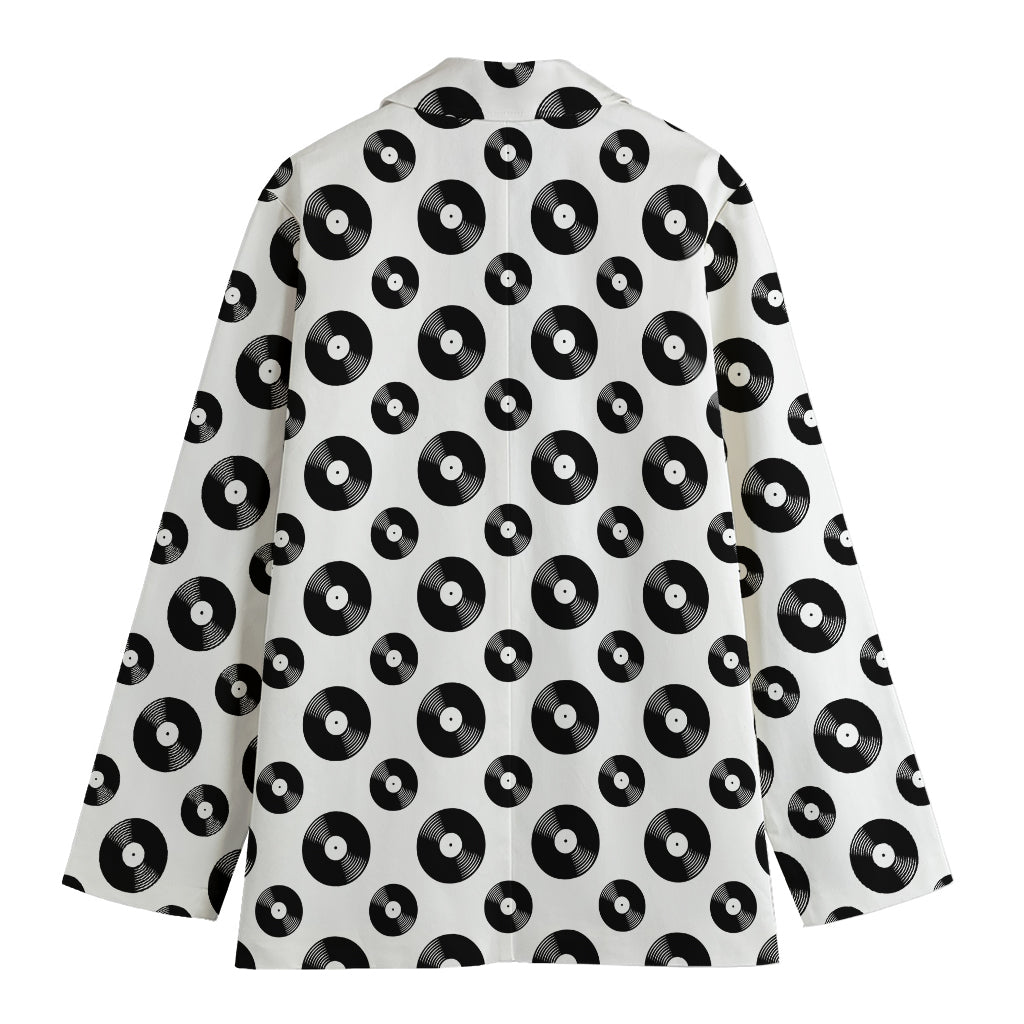 White And Black Vinyl Pattern Print Women's Cotton Blazer