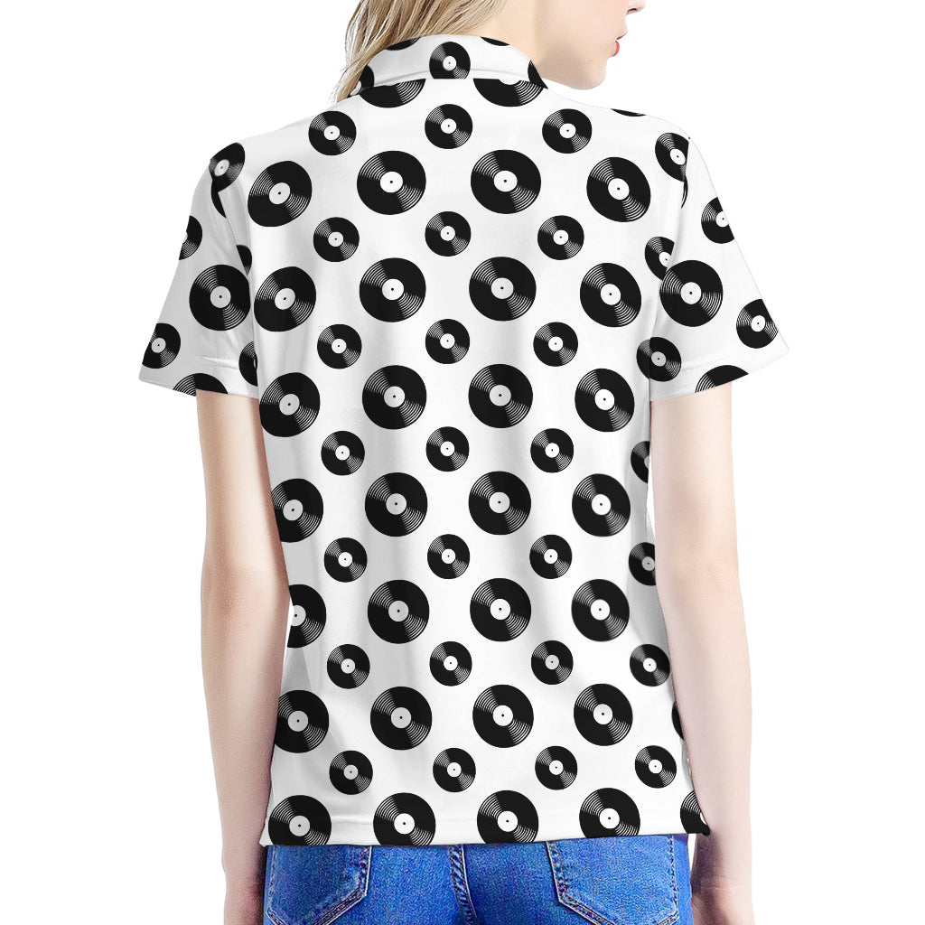 White And Black Vinyl Pattern Print Women's Polo Shirt