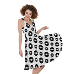 White And Black Vinyl Pattern Print Women's Sleeveless Dress