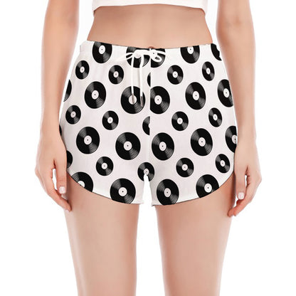 White And Black Vinyl Pattern Print Women's Split Running Shorts
