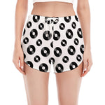 White And Black Vinyl Pattern Print Women's Split Running Shorts