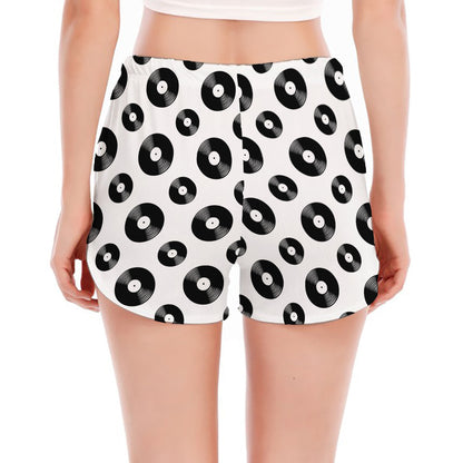 White And Black Vinyl Pattern Print Women's Split Running Shorts