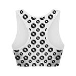 White And Black Vinyl Pattern Print Women's Sports Bra