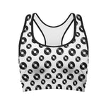 White And Black Vinyl Pattern Print Women's Sports Bra