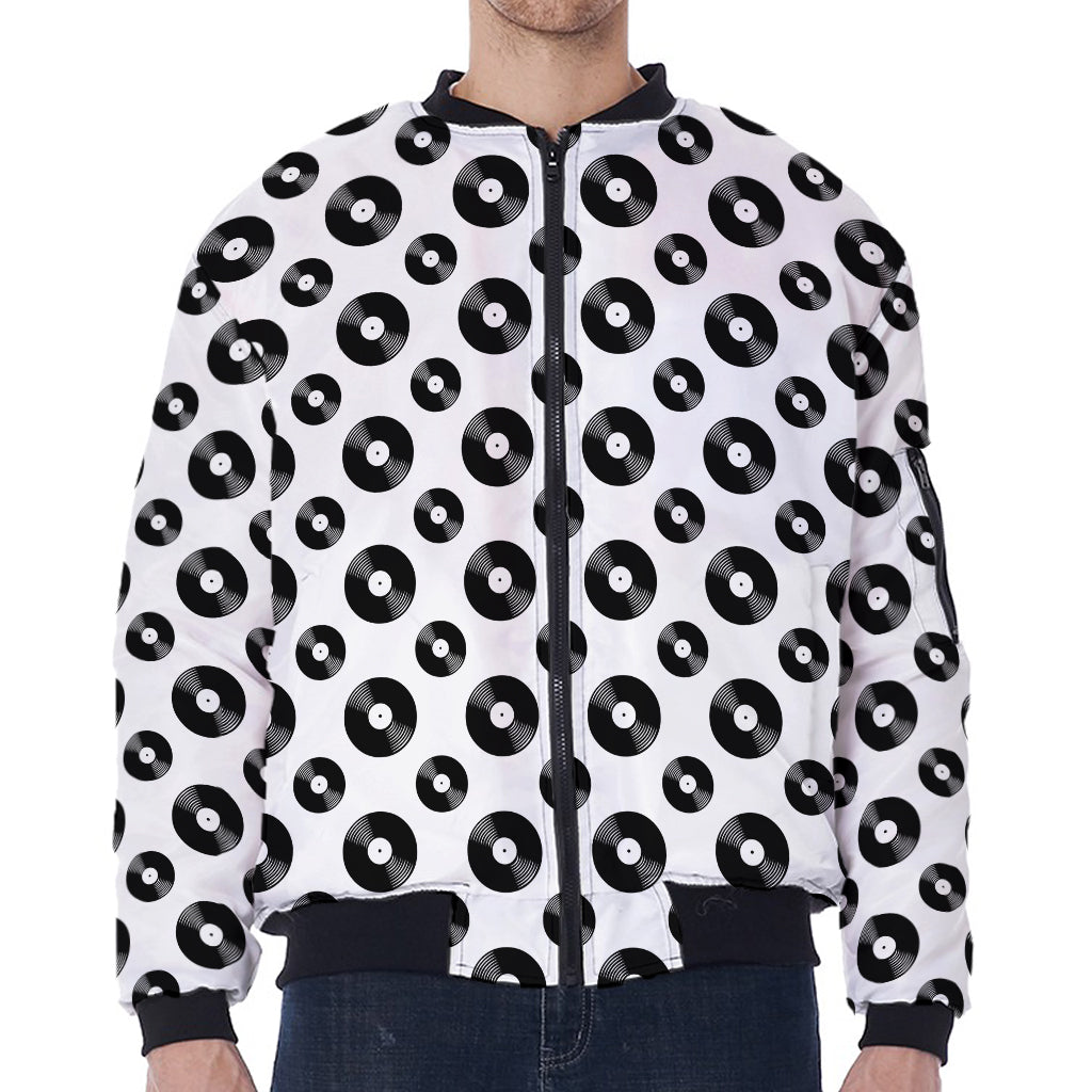 White And Black Vinyl Pattern Print Zip Sleeve Bomber Jacket