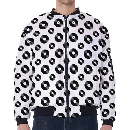 White And Black Vinyl Pattern Print Zip Sleeve Bomber Jacket