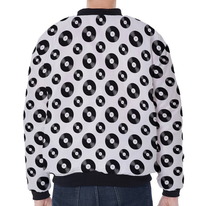 White And Black Vinyl Pattern Print Zip Sleeve Bomber Jacket