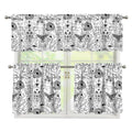 White And Black Wicca Magical Print 3 Piece Kitchen Curtains