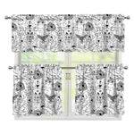 White And Black Wicca Magical Print 3 Piece Kitchen Curtains