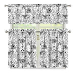 White And Black Wicca Magical Print 3 Piece Kitchen Curtains