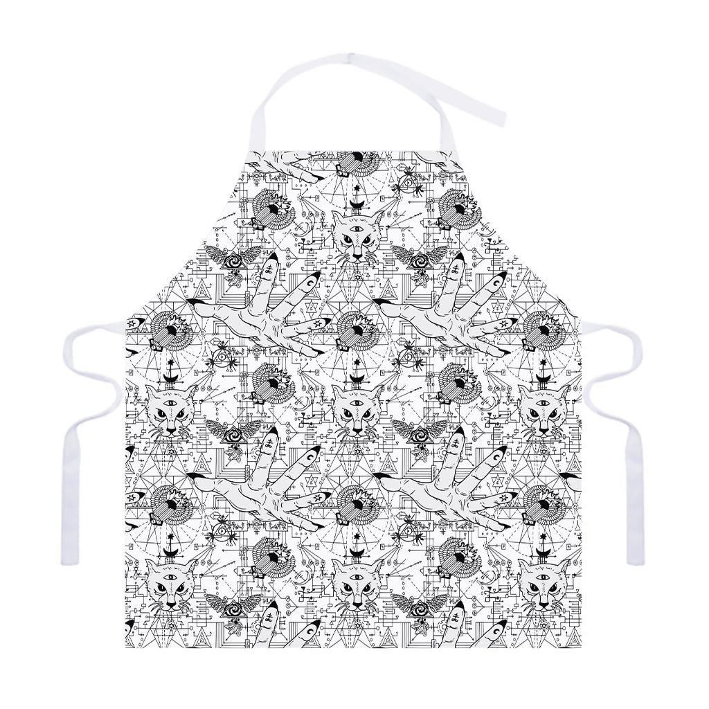 White And Black Wicca Magical Print Adjustable Apron