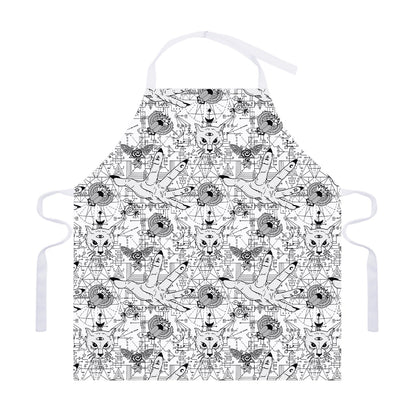 White And Black Wicca Magical Print Adjustable Apron