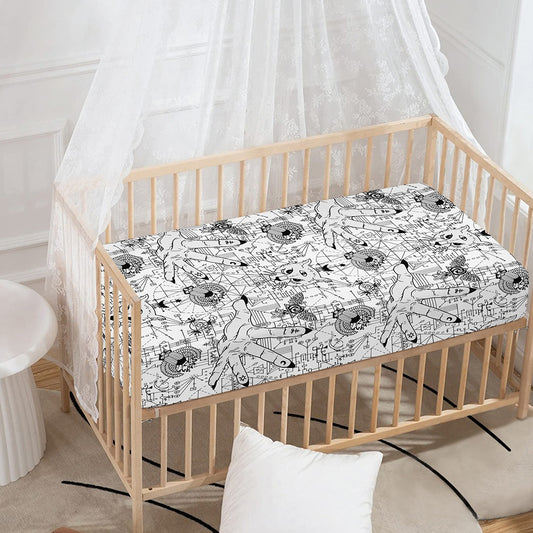 White And Black Wicca Magical Print Baby Crib Sheet