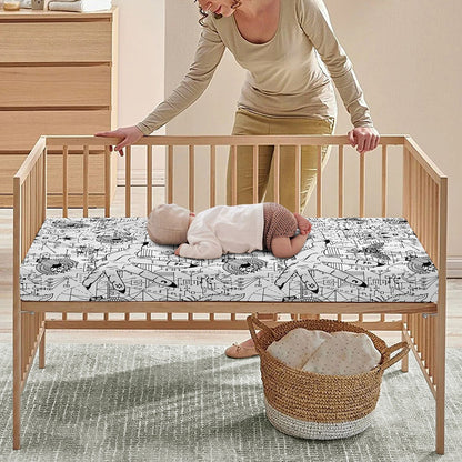 White And Black Wicca Magical Print Baby Crib Sheet