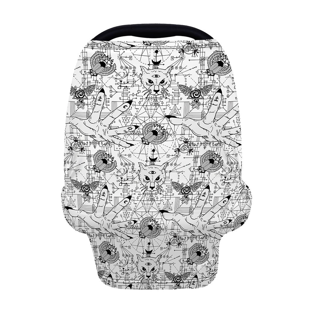 White And Black Wicca Magical Print Baby Seat Cover