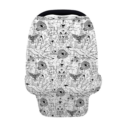 White And Black Wicca Magical Print Baby Seat Cover