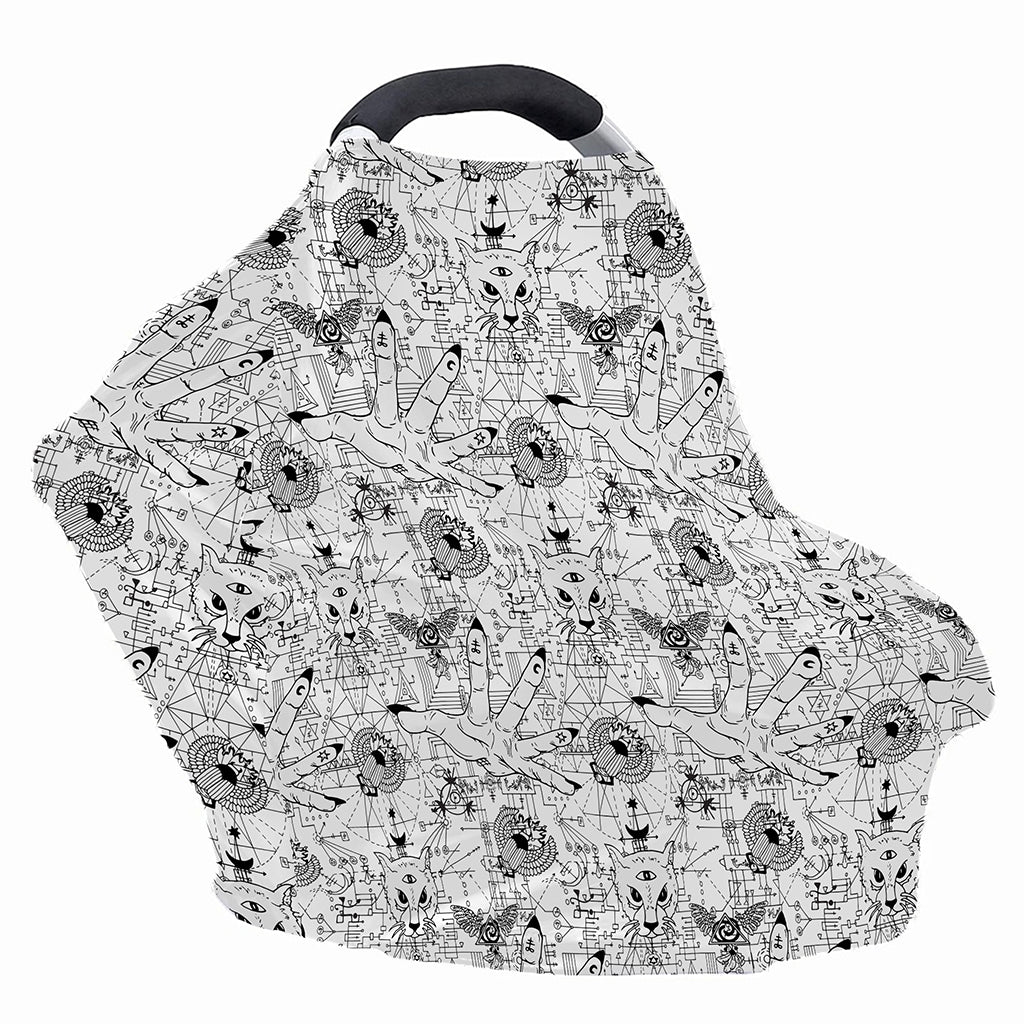 White And Black Wicca Magical Print Baby Seat Cover