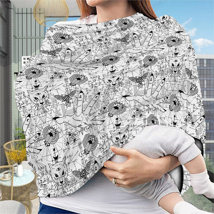 White And Black Wicca Magical Print Baby Seat Cover