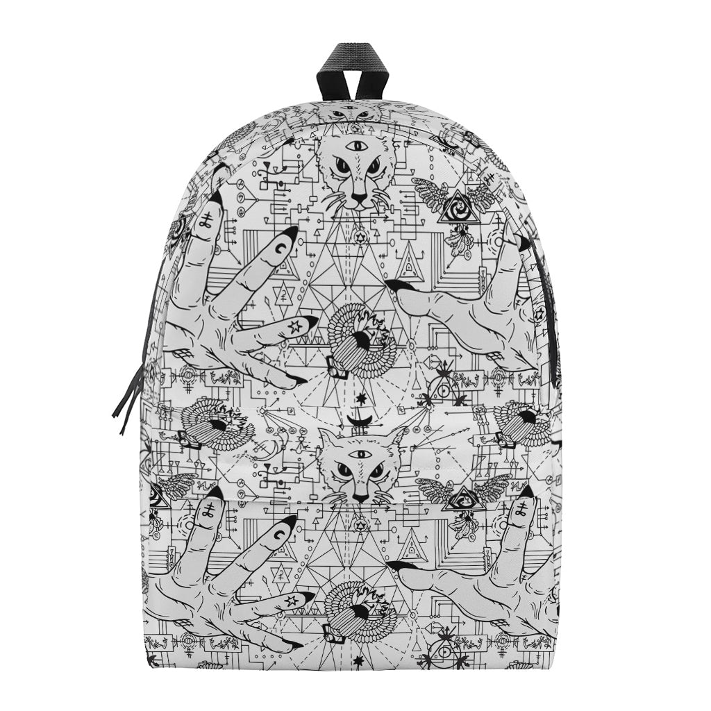 White And Black Wicca Magical Print Backpack