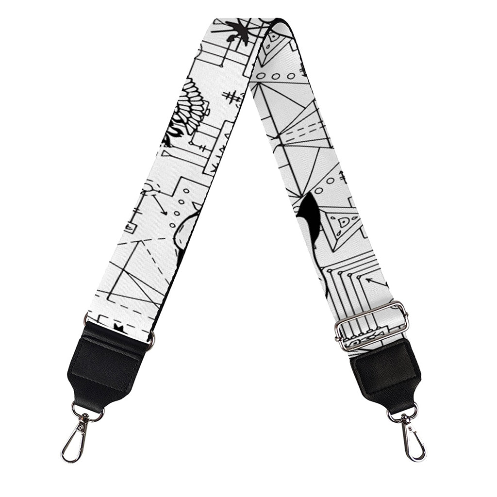 White And Black Wicca Magical Print Bag Strap