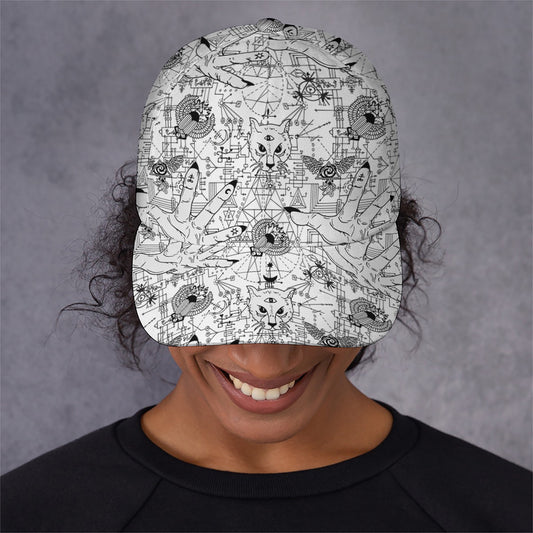 White And Black Wicca Magical Print Baseball Cap