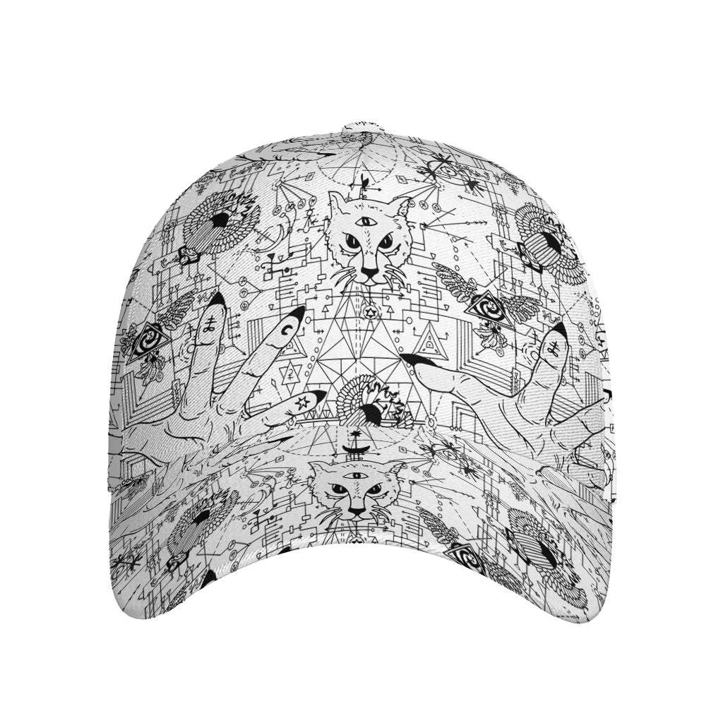 White And Black Wicca Magical Print Baseball Cap