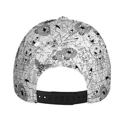 White And Black Wicca Magical Print Baseball Cap