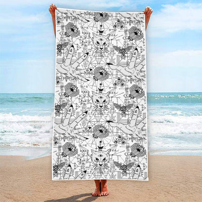 White And Black Wicca Magical Print Beach Towel